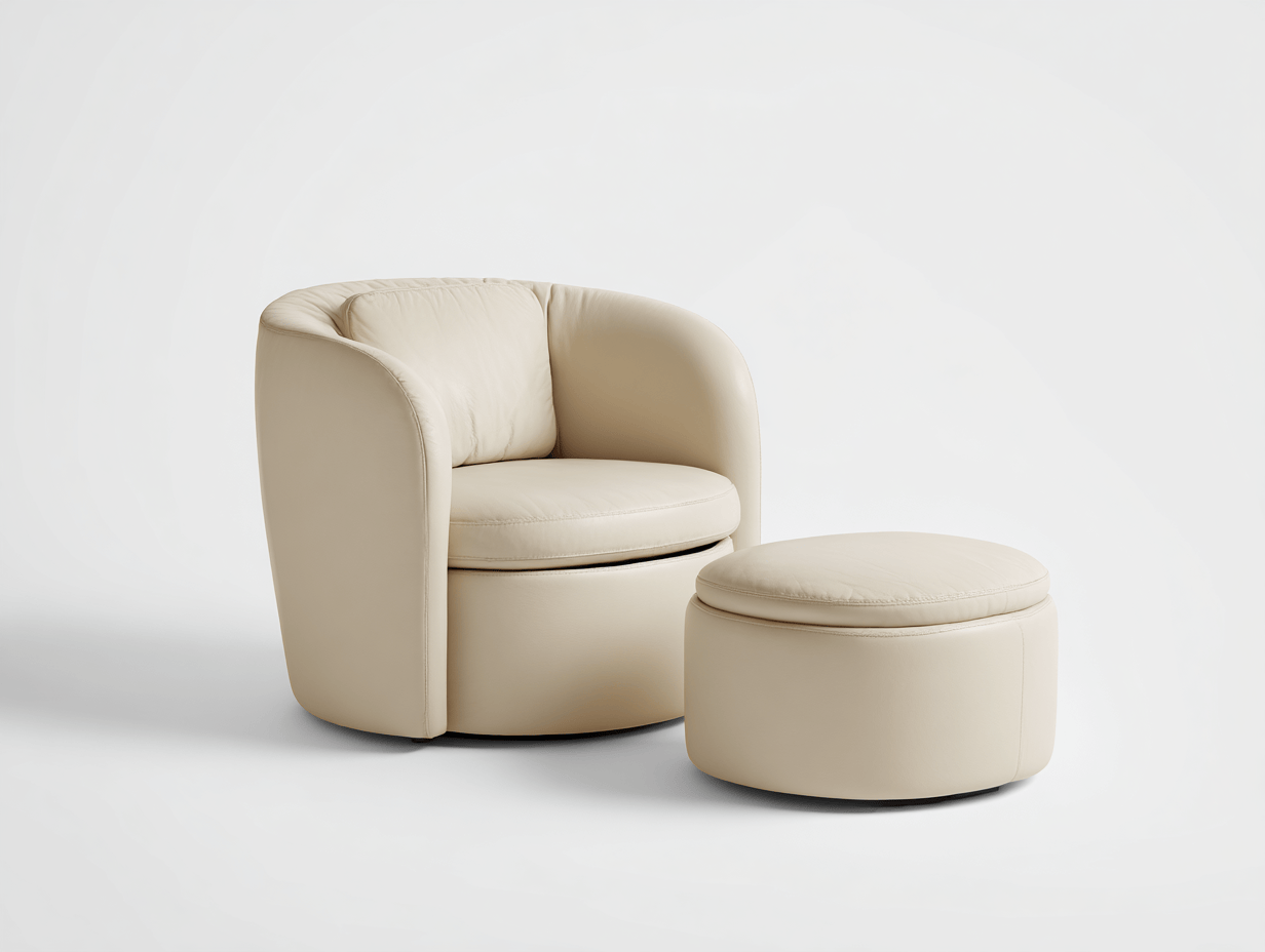 Fauteuil en similicuir blanc avec repose-pieds – style moderne arrondi – design compact-Nicheena