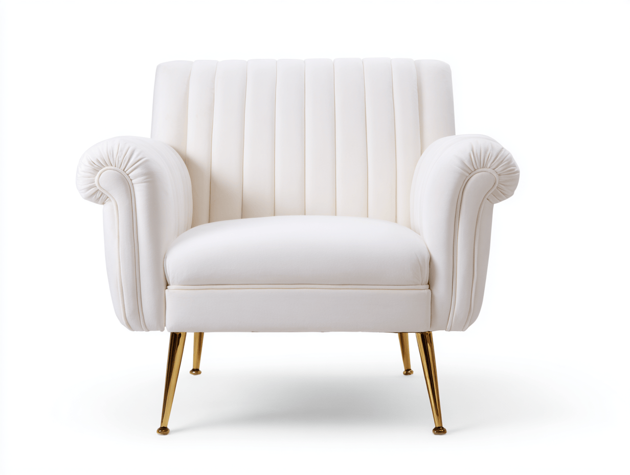 Fauteuil en velours 90×85×82 cm – blanc – pieds dorés – style classique-Nicheena