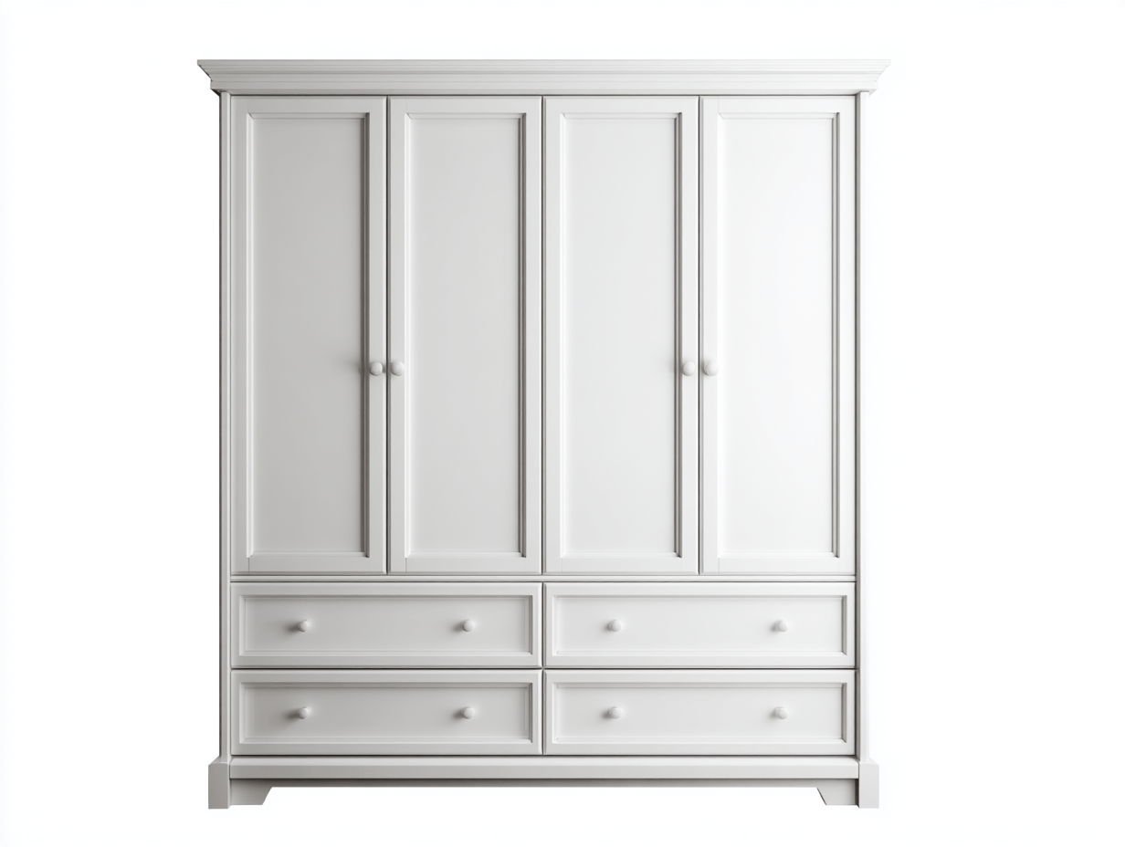 Armoire bois 190×60×215 cm – blanc – style classique avec 4 portes battantes et tiroirs-Nicheena
