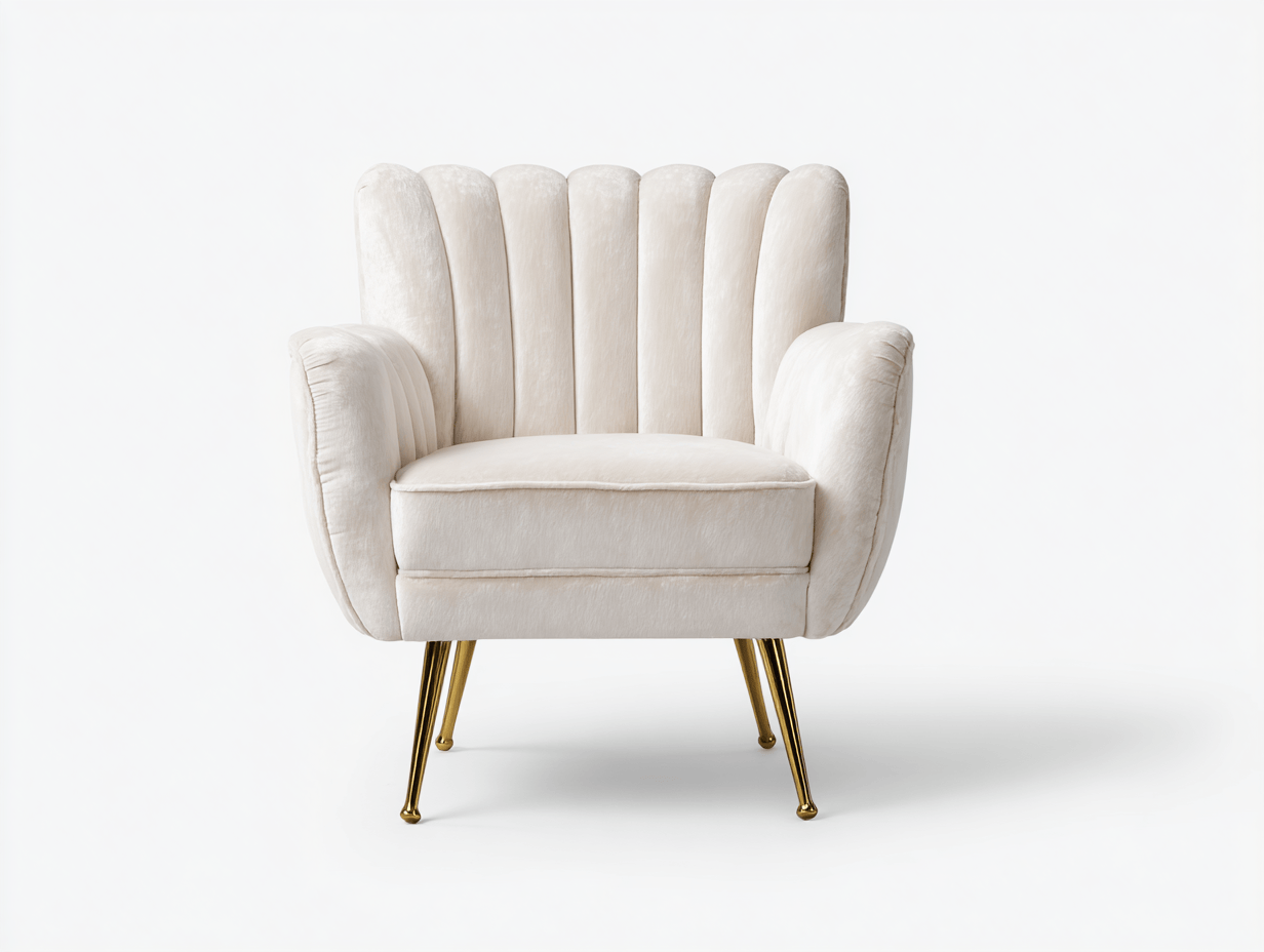 Fauteuil en velours 88×82×80 cm – blanc – pieds dorés – style classique-Nicheena