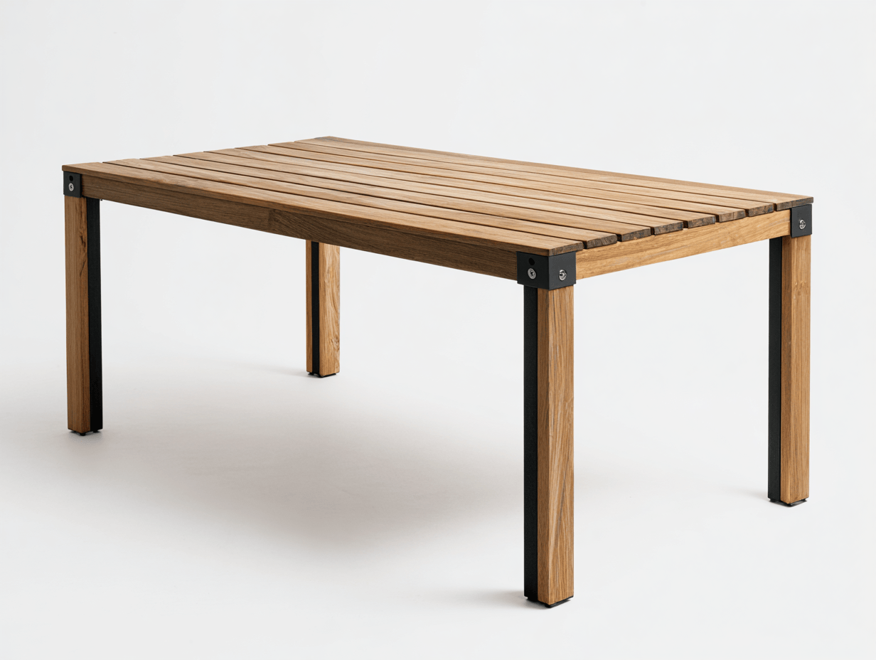 Table de jardin rectangulaire – bois massif naturel et pieds métal renforcés – style minimaliste – usage extérieur-Nicheena