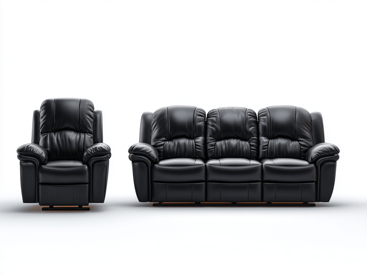 Canapé 3 places et fauteuil – cuir synthétique noir – style moderne – avec fonction relax-Nicheena