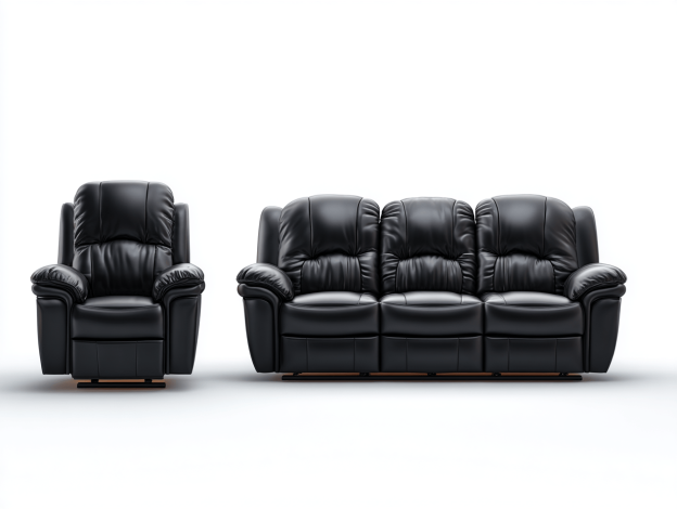 Canapé 3 places et fauteuil – cuir synthétique noir – style moderne – avec fonction relax-Nicheena