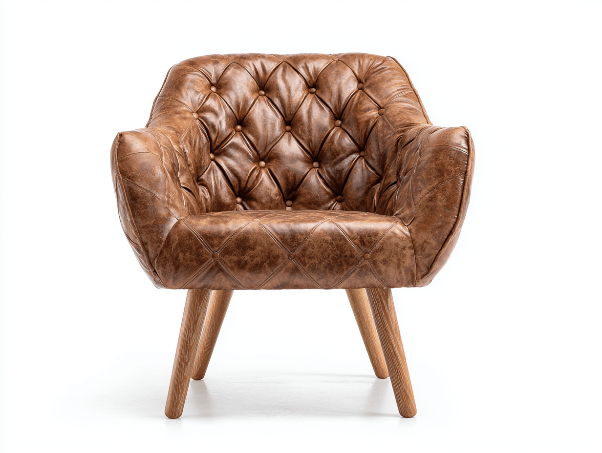 Fauteuil en similicuir capitonné 62×68×86 cm – marron – style vintage-Nicheena