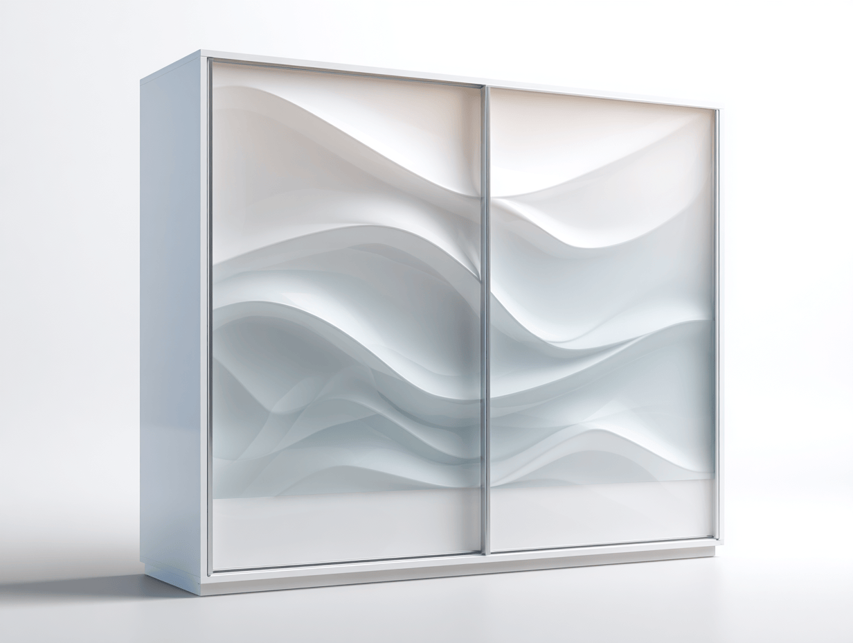 Armoire en bois 210×160×62 cm – blanc avec portes coulissantes décor ondulé – design moderne deux portes-Nicheena