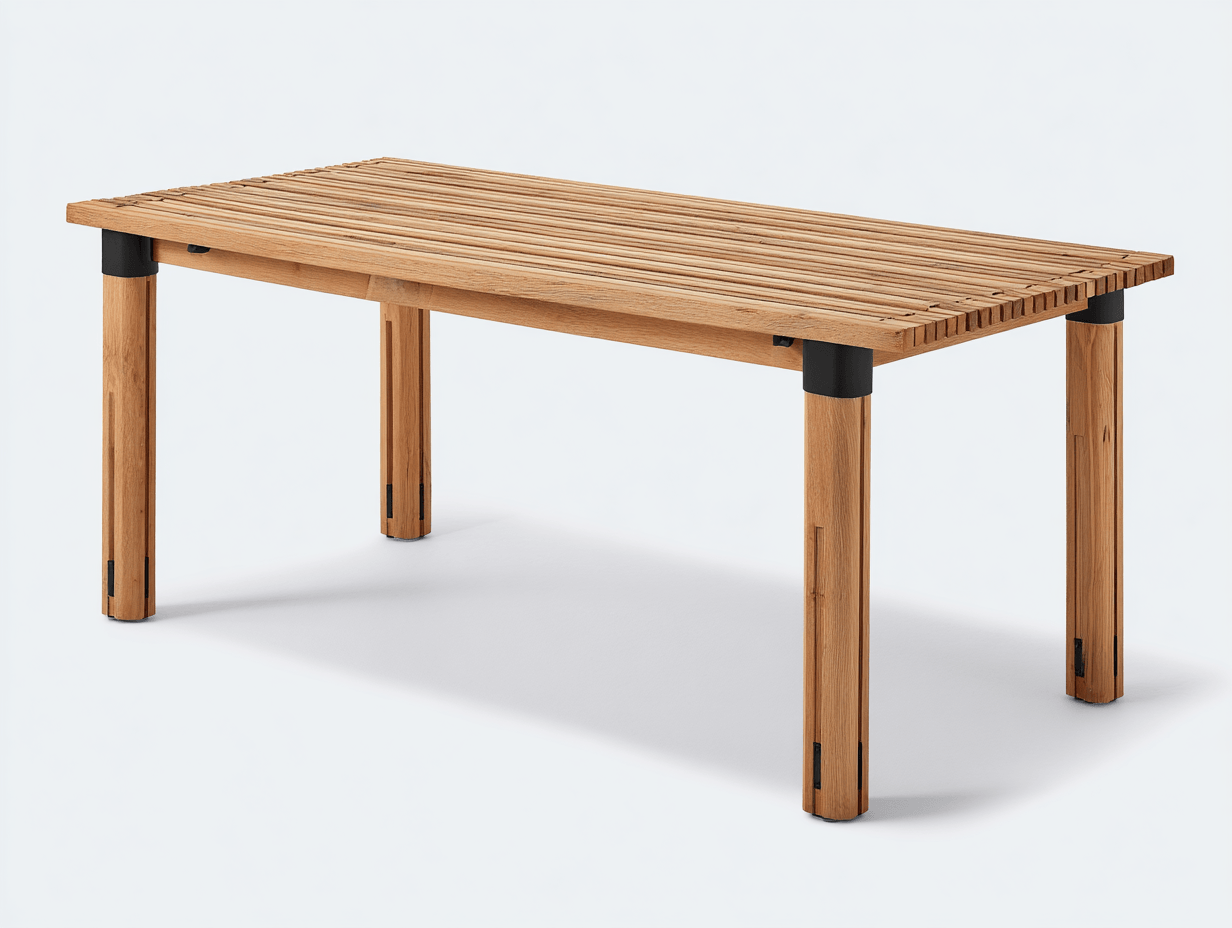 Table de jardin rectangulaire – bois massif naturel avec pieds ronds renforcés – style contemporain – usage extérieur-Nicheena