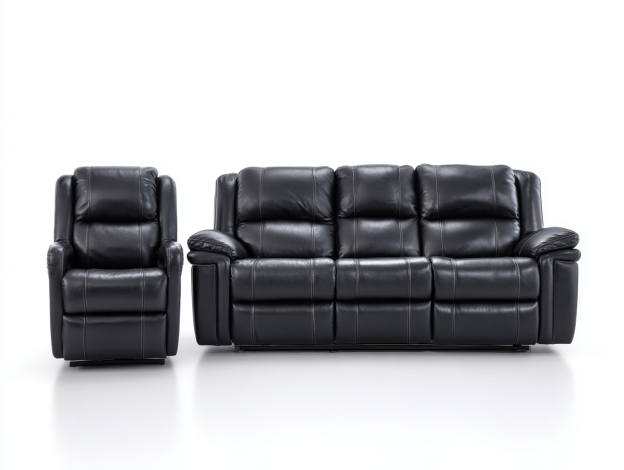 Canapé 3 places et fauteuil – cuir synthétique noir – style moderne – avec fonction relax-Nicheena