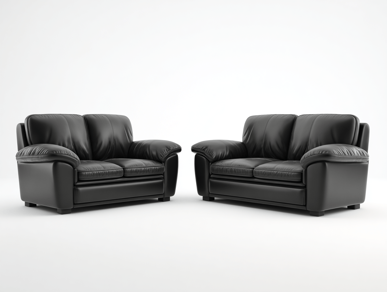 Ensemble de 2 canapés 2 places en cuir noir – style moderne – assises spacieuses et confort capitonné-Nicheena