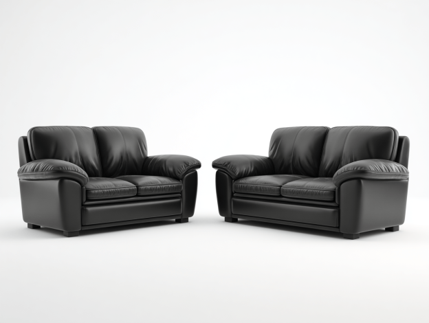 Ensemble de 2 canapés 2 places en cuir noir – style moderne – assises spacieuses et confort capitonné-Nicheena
