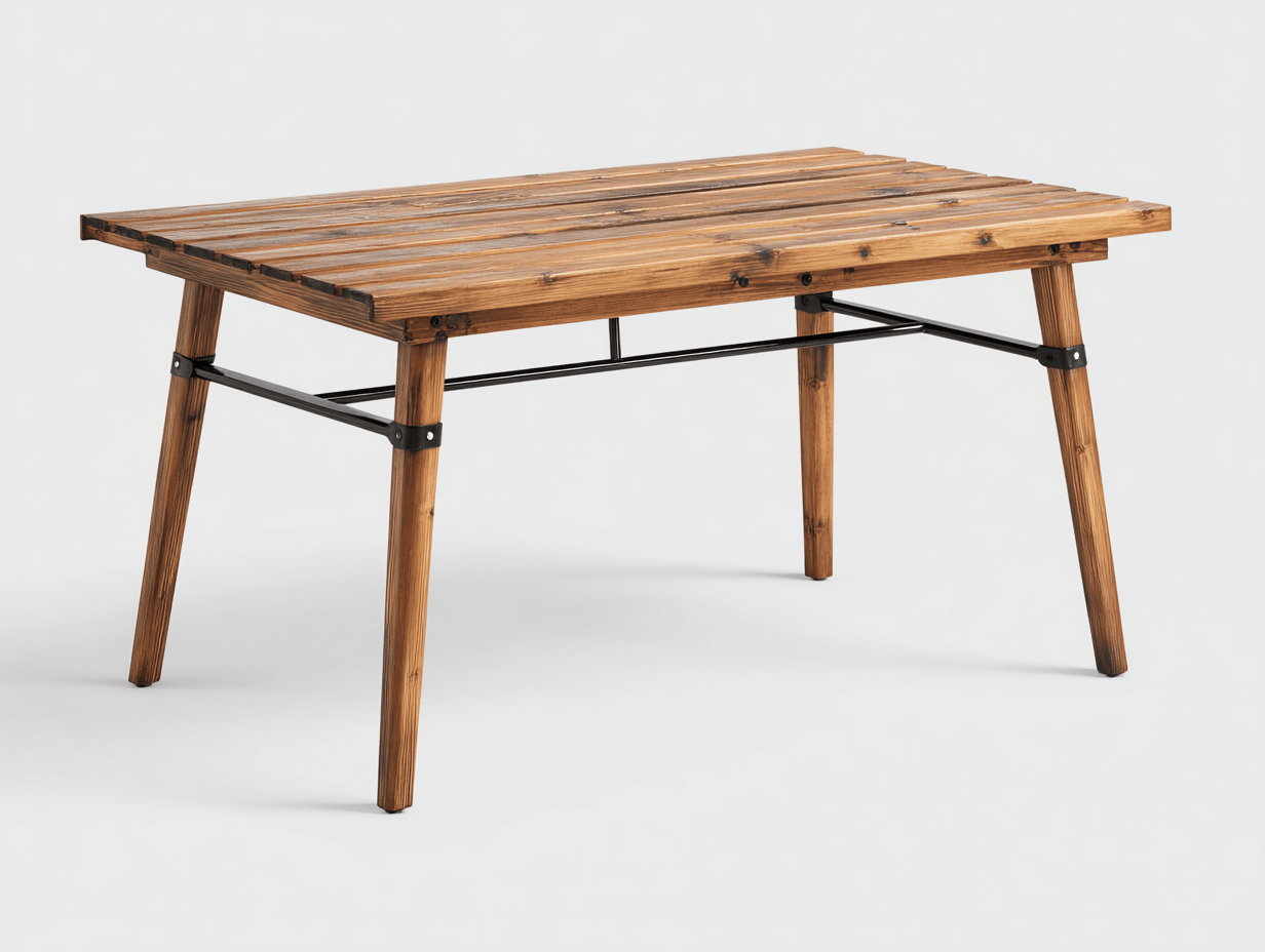 Table de jardin rectangulaire – bois massif naturel et structure métallique – style vintage – usage extérieur-Nicheena