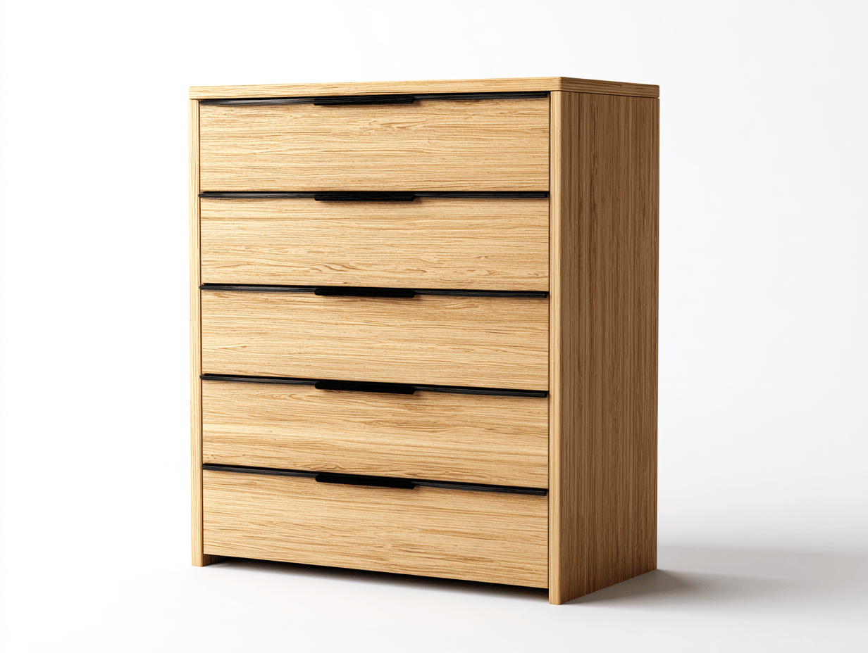 Commode bois clair 80×45×115 cm – 5 tiroirs – style contemporain fonctionnel-Nicheena