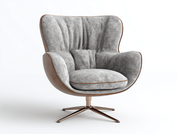 Fauteuil pivotant en tissu 85×80×100 cm – gris – base métallique rotative – style moderne-Nicheena