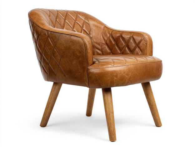 Fauteuil en similicuir matelassé 73×79×86 cm – marron clair – style vintage-Nicheena