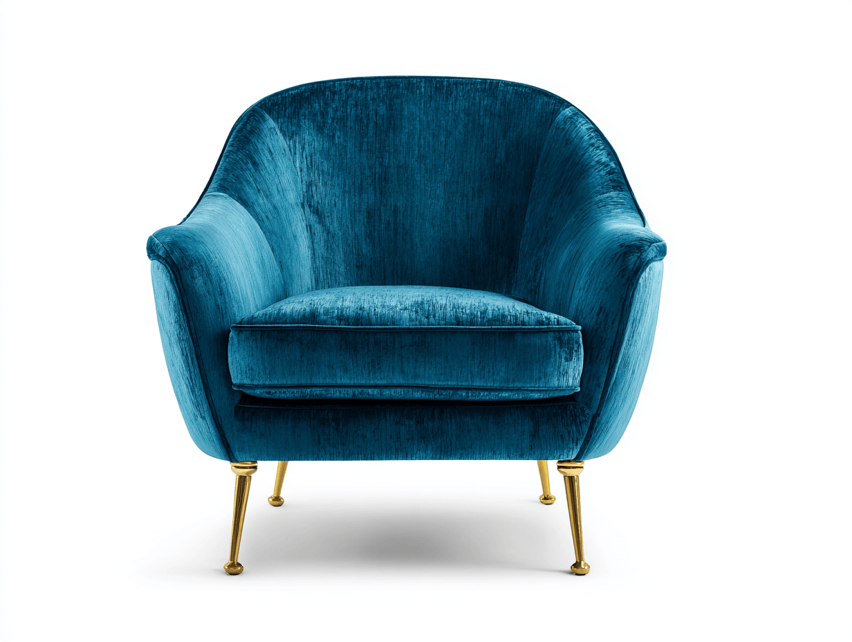 Fauteuil en velours – bleu – style moderne épuré avec pieds dorés-Nicheena