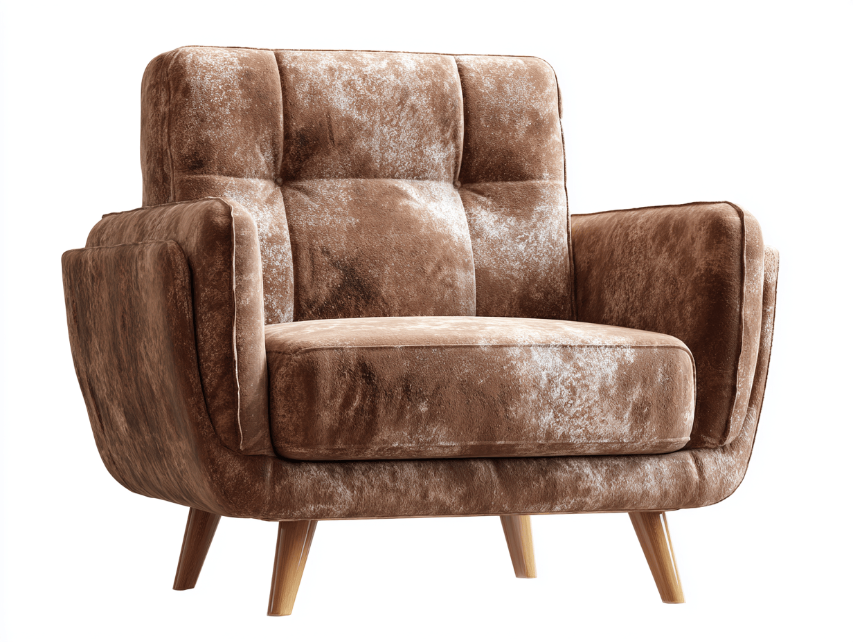 Fauteuil en tissu velours brun 90×85 cm – style vintage capitonné avec pieds en bois-Nicheena
