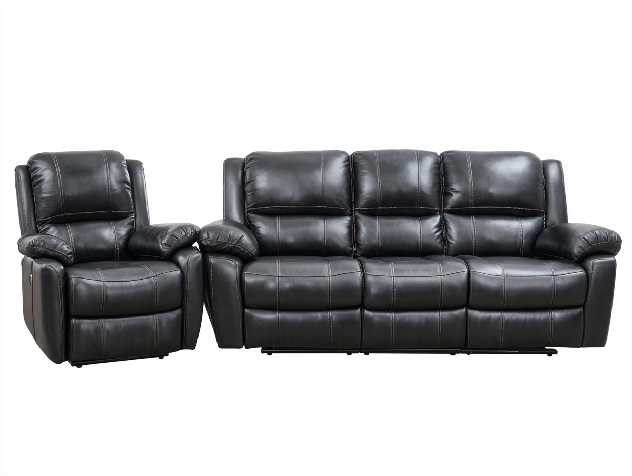Ensemble canapé relax 3 places et fauteuil en cuir noir – assises électriques inclinables – style moderne-Nicheena