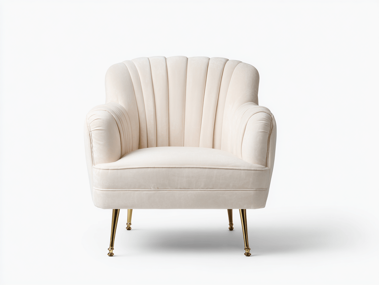 Fauteuil en velours 85×80×78 cm – blanc – piètement doré – style classique-Nicheena