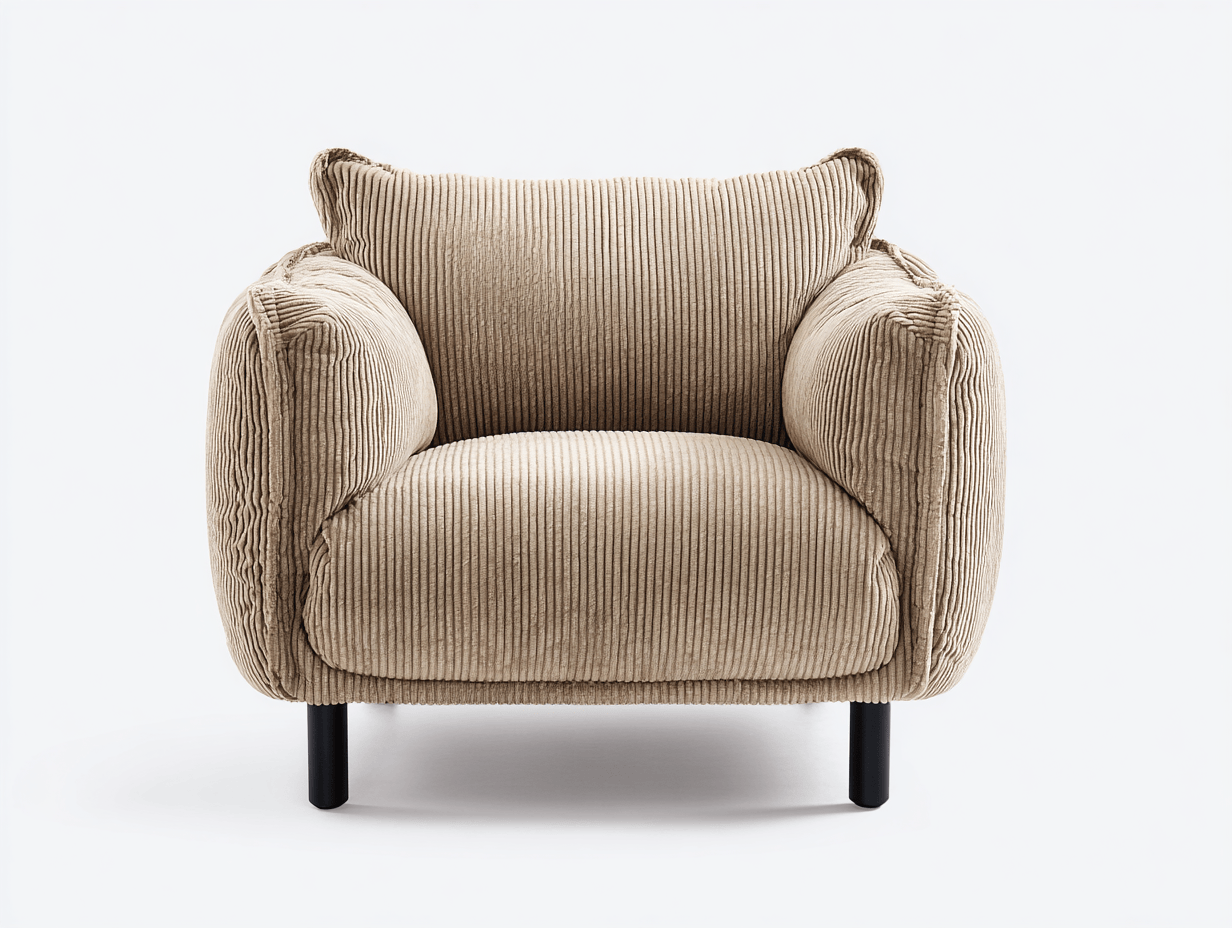 Fauteuil en velours côtelé beige avec pieds noirs – style contemporain – assise et dossier rembourrés-Nicheena