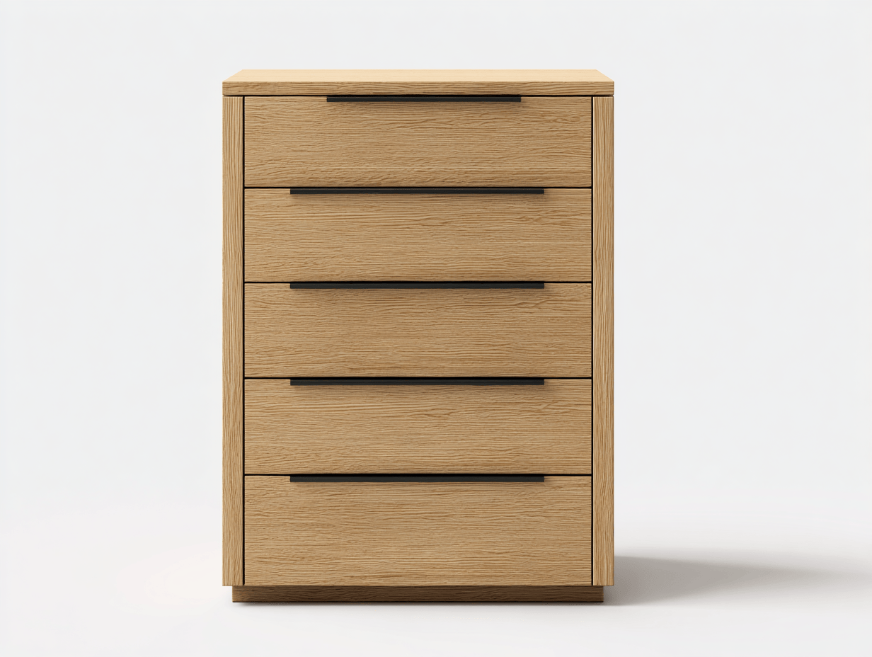 Commode bois clair 78×42×110 cm – 5 tiroirs – style moderne pratique-Nicheena