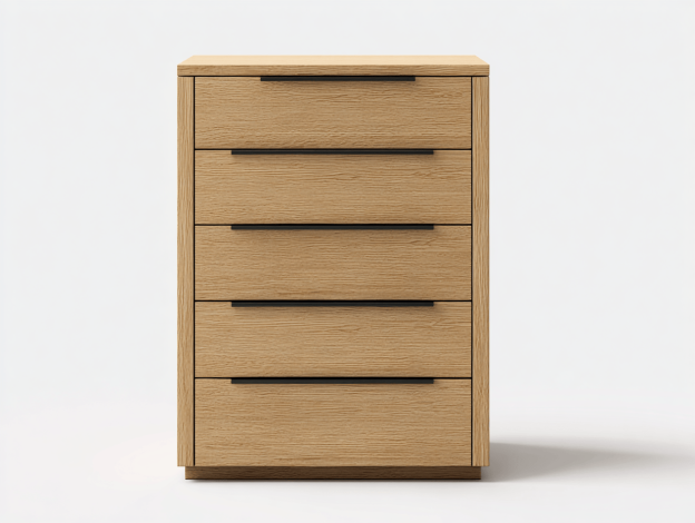 Commode bois clair 78×42×110 cm – 5 tiroirs – style moderne pratique-Nicheena