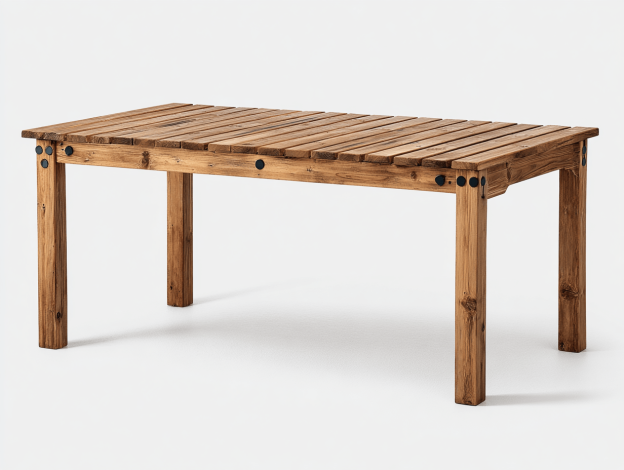 Table de jardin rectangulaire – bois massif naturel – style rustique – usage extérieur-Nicheena