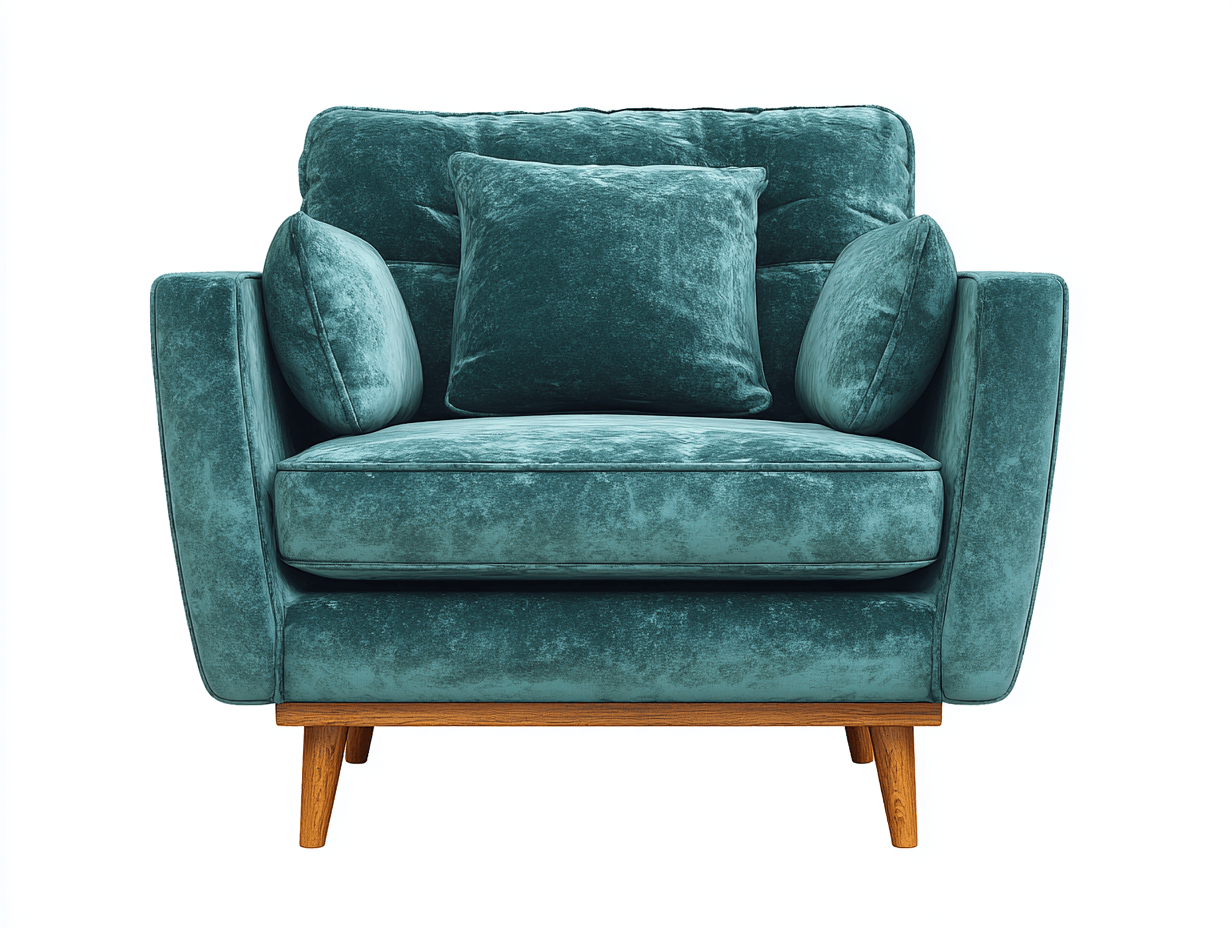 Fauteuil en tissu velours vert 92×88 cm – style contemporain avec coussins décoratifs et pieds en bois-Nicheena