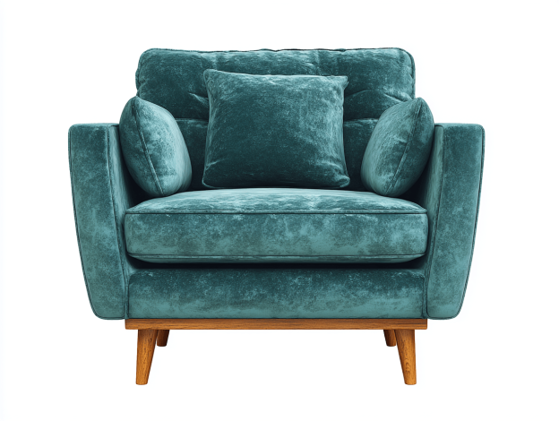 Fauteuil en tissu velours vert 92×88 cm – style contemporain avec coussins décoratifs et pieds en bois-Nicheena