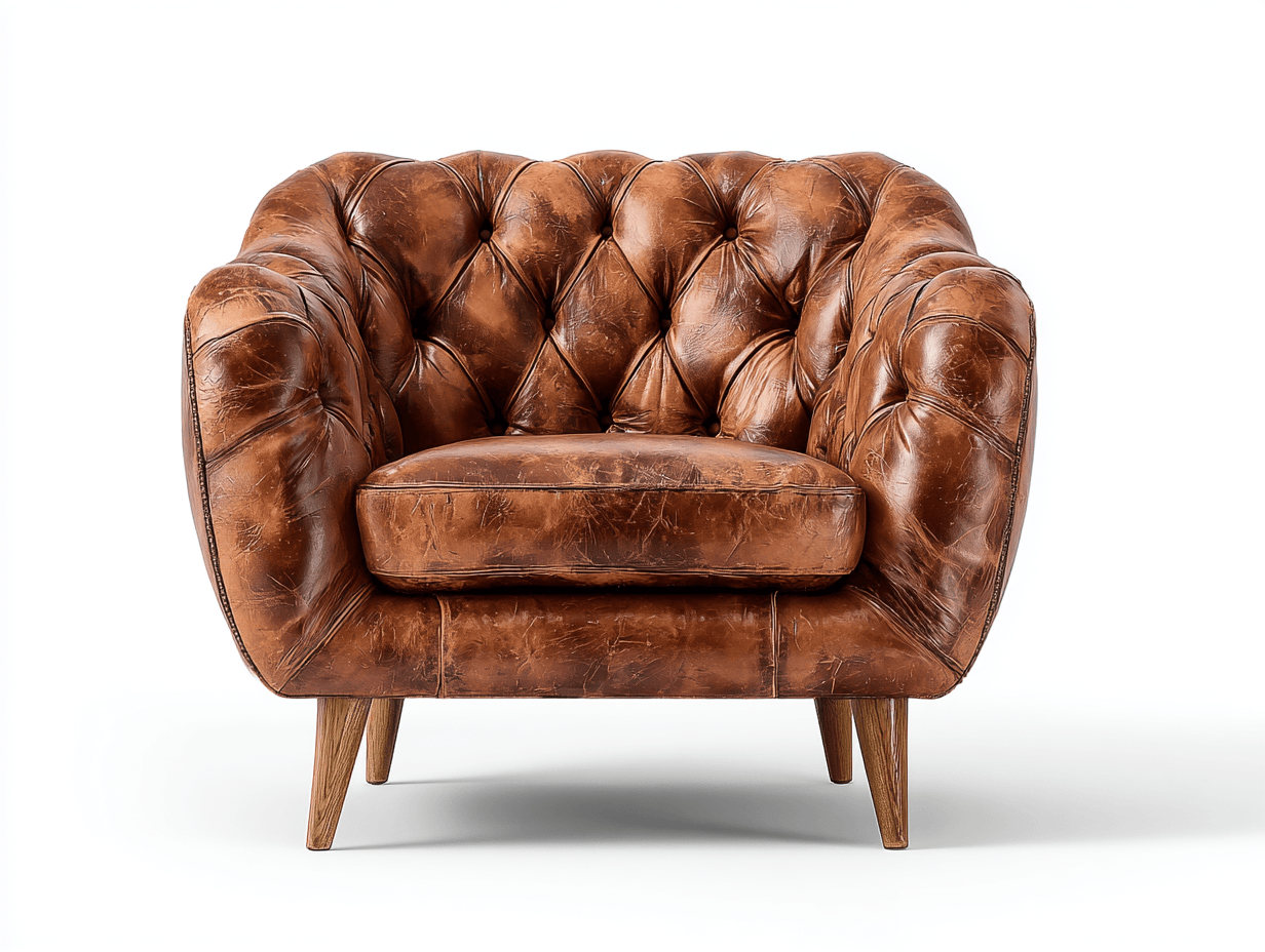 Fauteuil en similicuir capitonné 92×94×88 cm – marron vieilli – style rétro-Nicheena