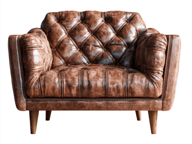 Fauteuil en similicuir capitonné 88×90×92 cm – marron – style classique-Nicheena
