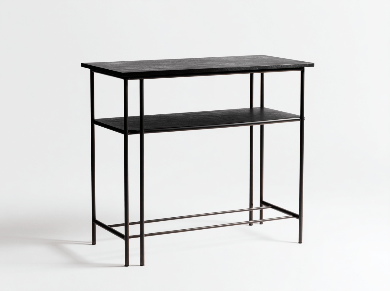 Table de bar de jardin compacte avec étagère en métal 100×45×110 cm – noire – design pratique pour balcon et terrasse-Nicheena