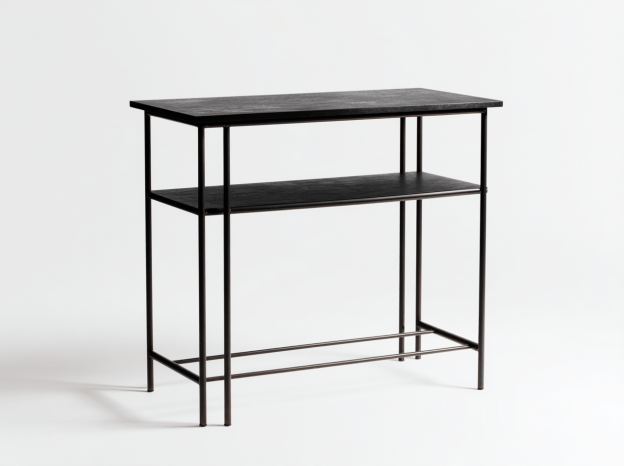 Table de bar de jardin compacte avec étagère en métal 100×45×110 cm – noire – design pratique pour balcon et terrasse-Nicheena