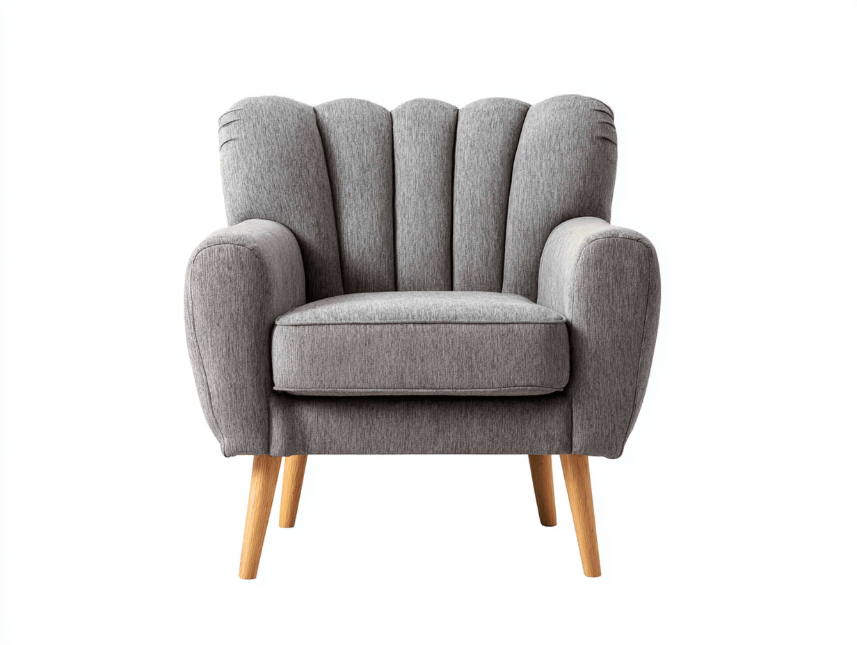 Fauteuil en tissu gris 85×80 cm – style moderne capitonné avec dossier coquille et pieds en bois-Nicheena