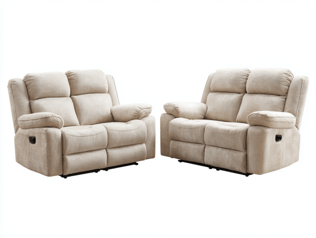 Ensemble de 2 canapés relax 2 places – tissu beige – assises inclinables confort capitonné-Nicheena