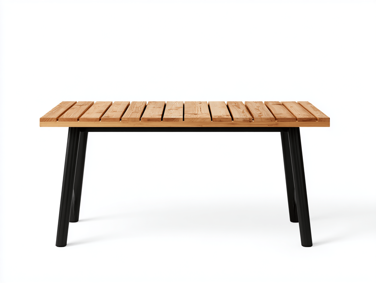 Table de jardin rectangulaire – plateau à lattes en bois massif – pieds en métal noir-Nicheena