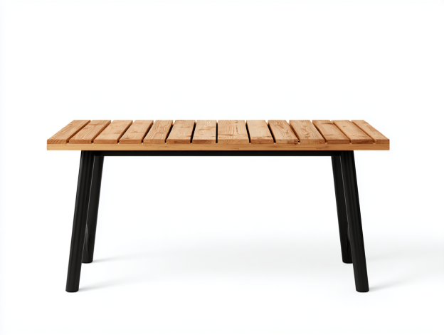 Table de jardin rectangulaire – plateau à lattes en bois massif – pieds en métal noir-Nicheena