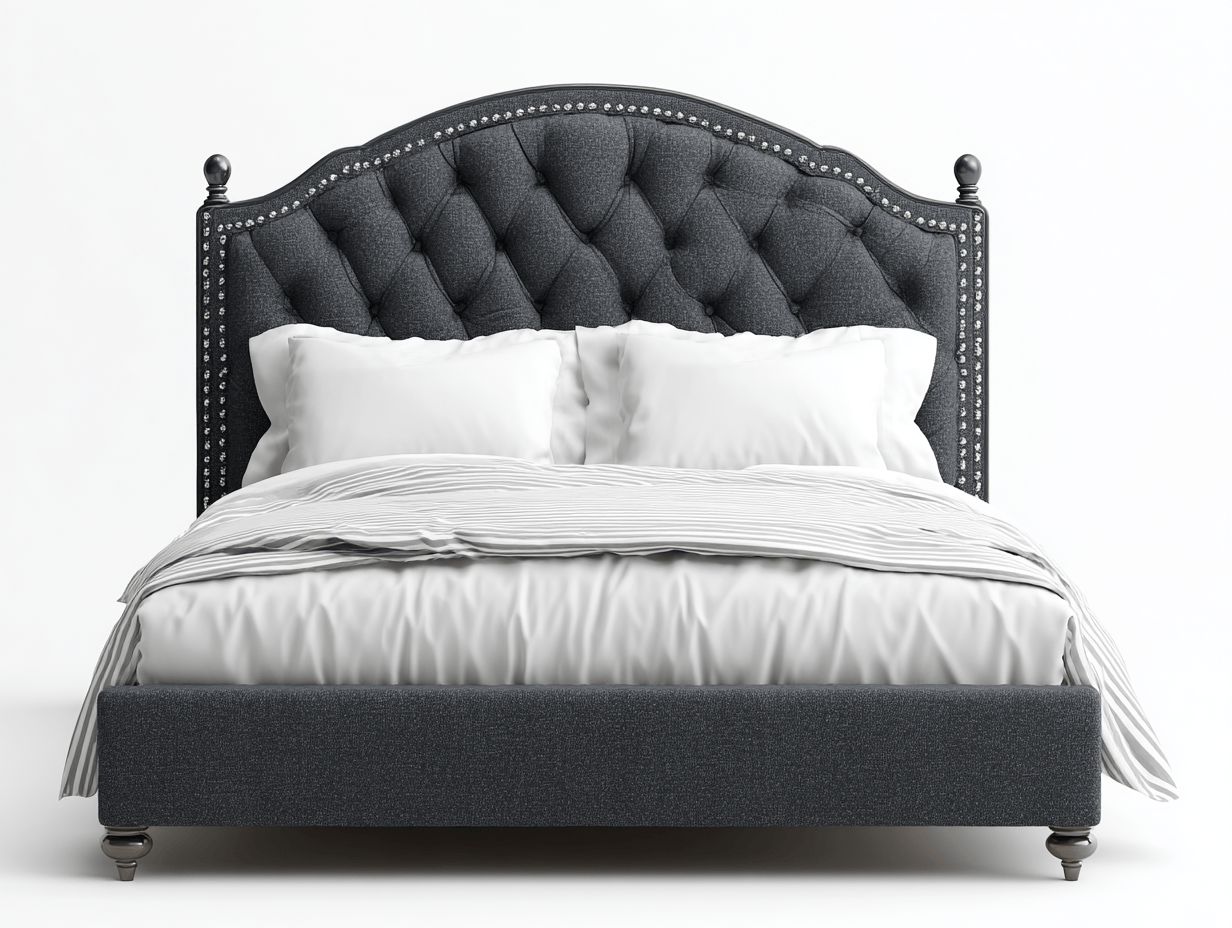 Lit double en tissu 160×200 cm – gris foncé – tête de lit capitonnée avec clous décoratifs-Nicheena