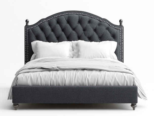 Lit double en tissu 160×200 cm – gris foncé – tête de lit capitonnée avec clous décoratifs-Nicheena