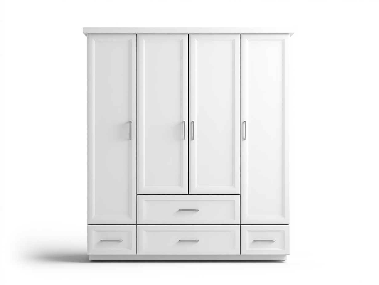 Armoire bois 180×58×210 cm – blanc – style moderne avec 4 portes battantes et tiroirs-Nicheena