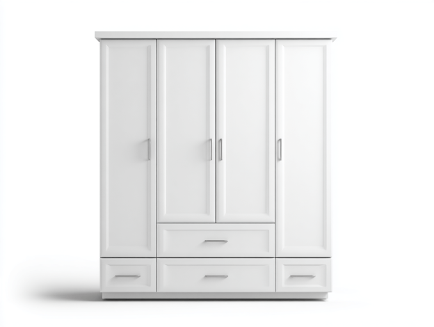 Armoire bois 180×58×210 cm – blanc – style moderne avec 4 portes battantes et tiroirs-Nicheena