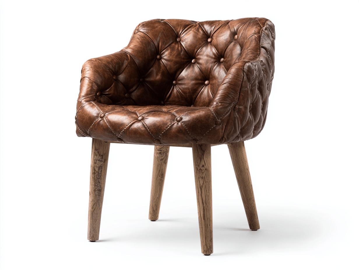 Fauteuil en similicuir capitonné 60×65×85 cm – marron – style vintage-Nicheena