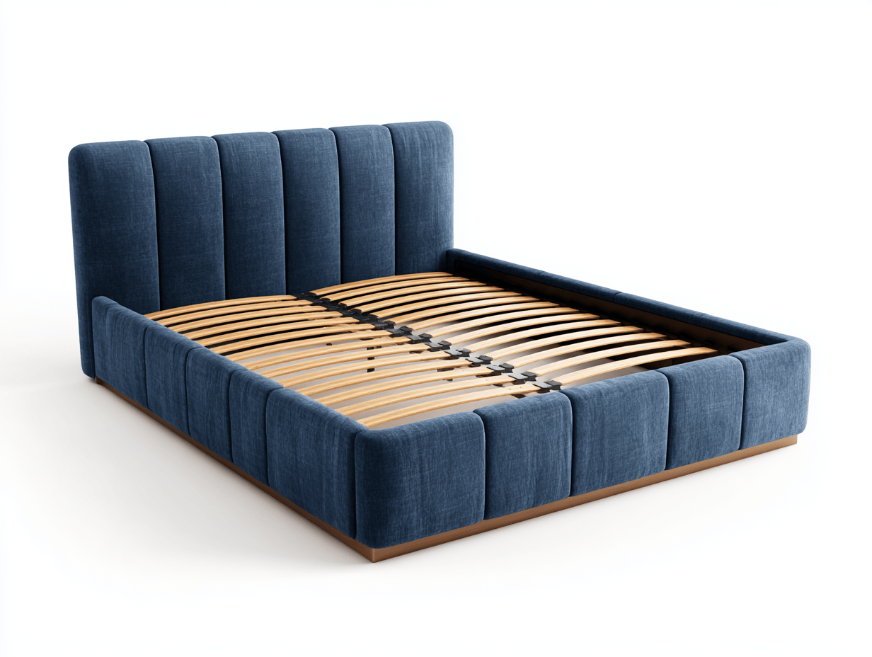 Lit double en tissu 160×200 cm – bleu – avec sommier à lattes et design capitonné moderne-Nicheena