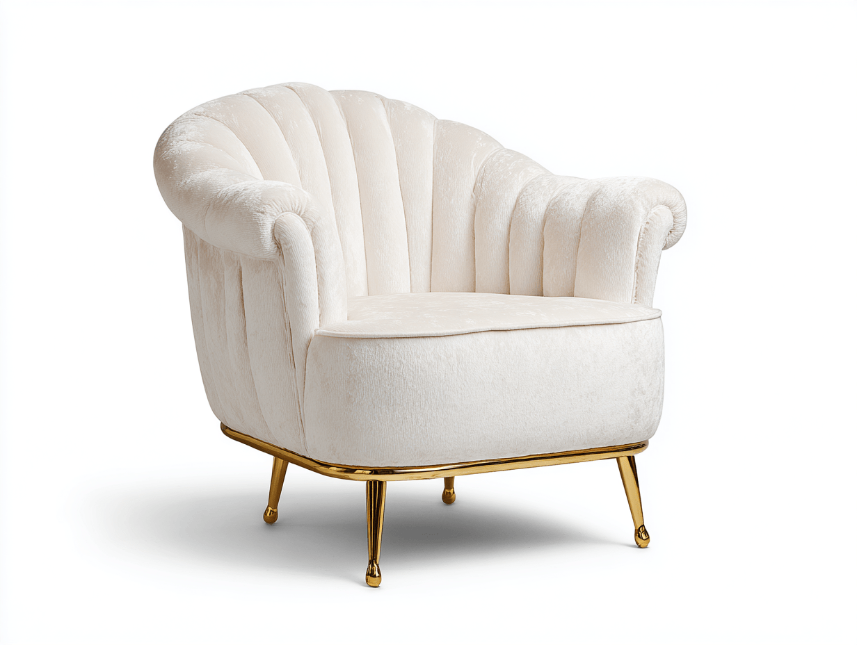 Fauteuil en velours 90×85×78 cm – blanc – piètement doré – style classique-Nicheena