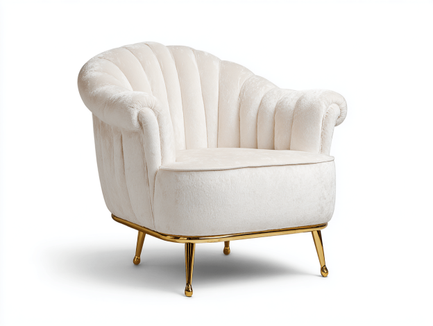 Fauteuil en velours 90×85×78 cm – blanc – piètement doré – style classique-Nicheena