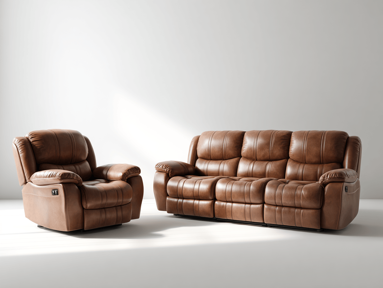 Ensemble canapé 3 places et fauteuil – cuir synthétique brun – style classique – avec fonction relax-Nicheena