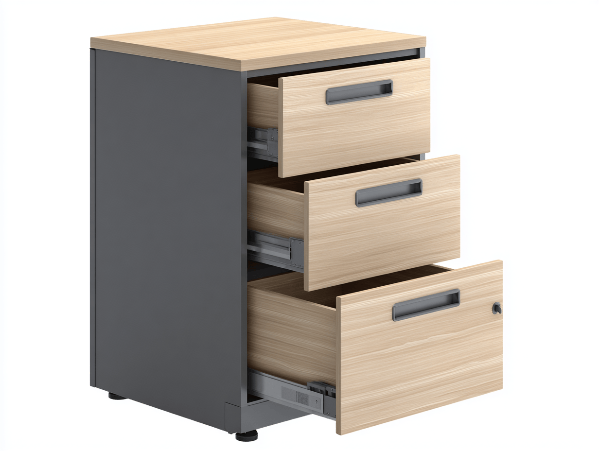 Caisson de bureau 3 tiroirs – bois clair et métal – avec serrure-Nicheena