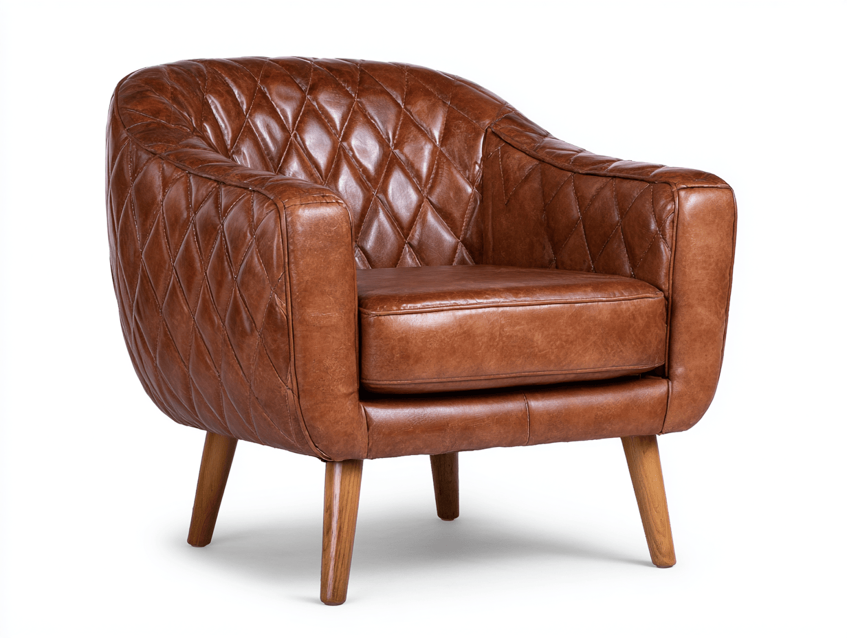 Fauteuil en similicuir matelassé 80×85×88 cm – marron – style rétro-Nicheena