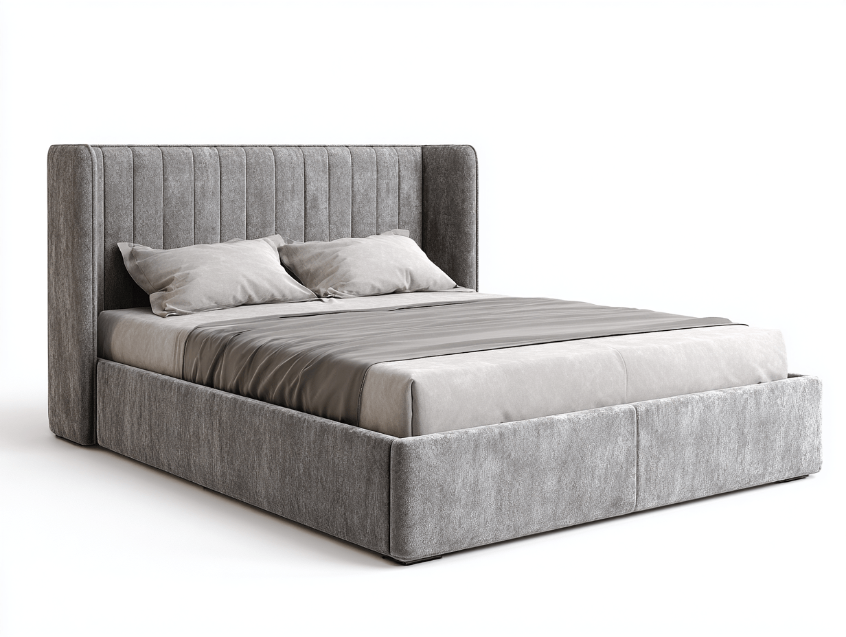 Lit double en tissu 160×200 cm – gris – avec matelas et oreillers inclus-Nicheena