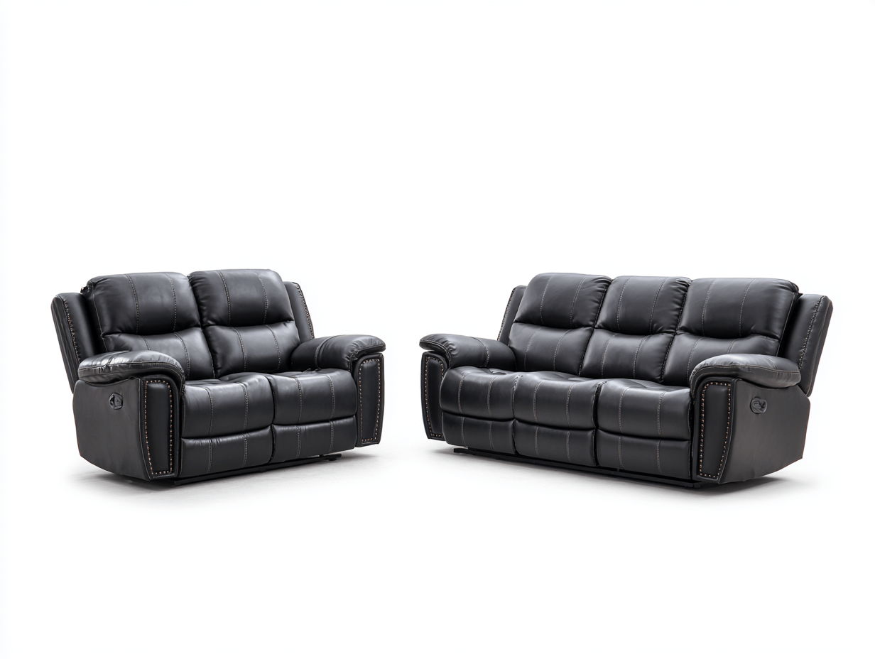 Canapé 3 places et canapé 2 places – cuir synthétique noir – style moderne – avec fonction relax-Nicheena