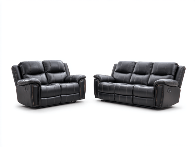 Canapé 3 places et canapé 2 places – cuir synthétique noir – style moderne – avec fonction relax-Nicheena