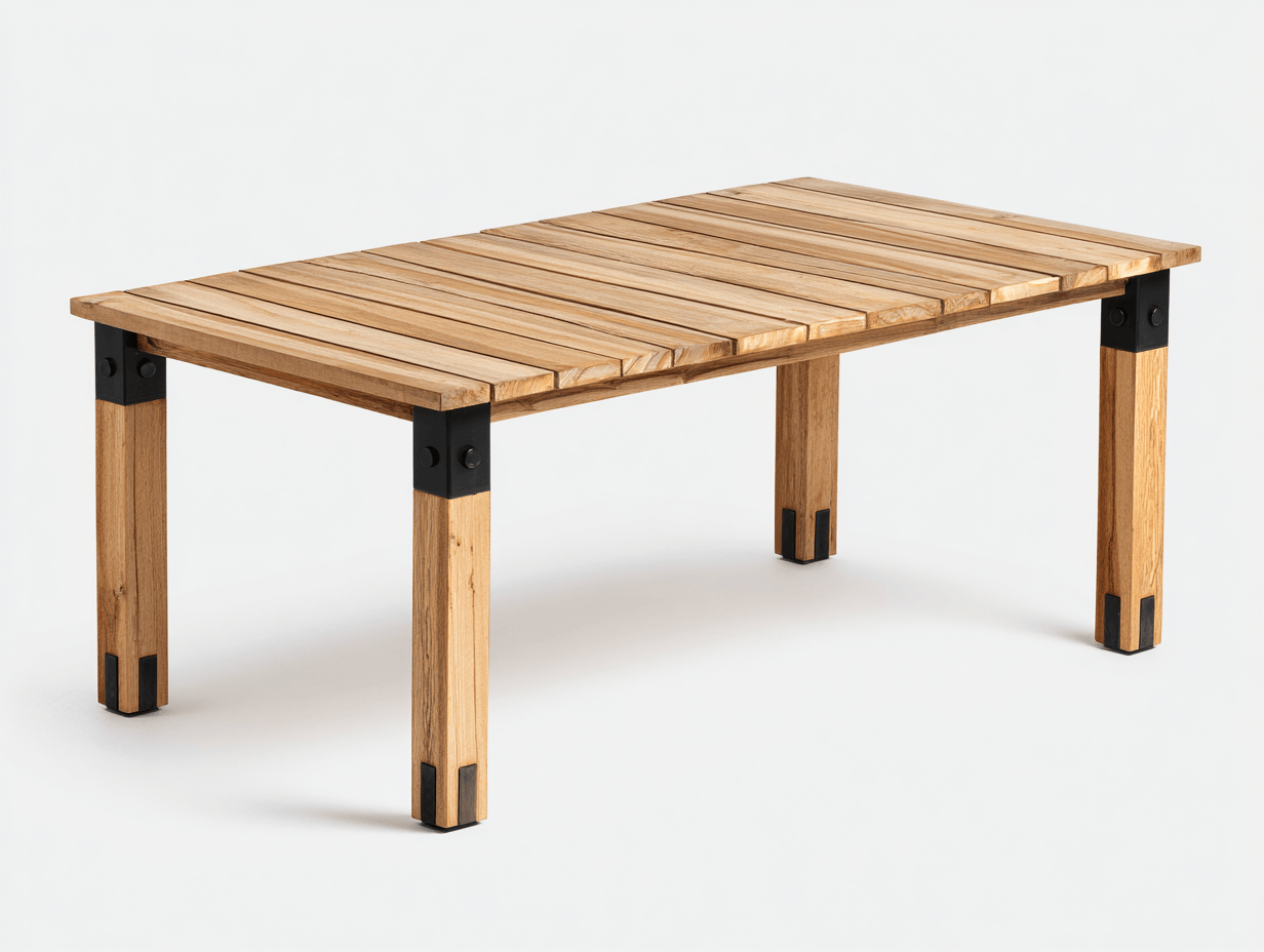 Table de jardin rectangulaire – bois massif naturel avec détails métalliques – style moderne – usage extérieur-Nicheena